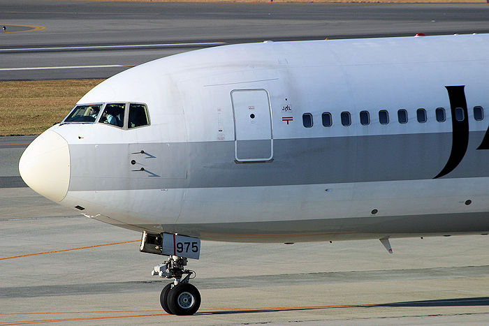 旧塗装機体に新塗装レドーム JAL B767-300 JA8975